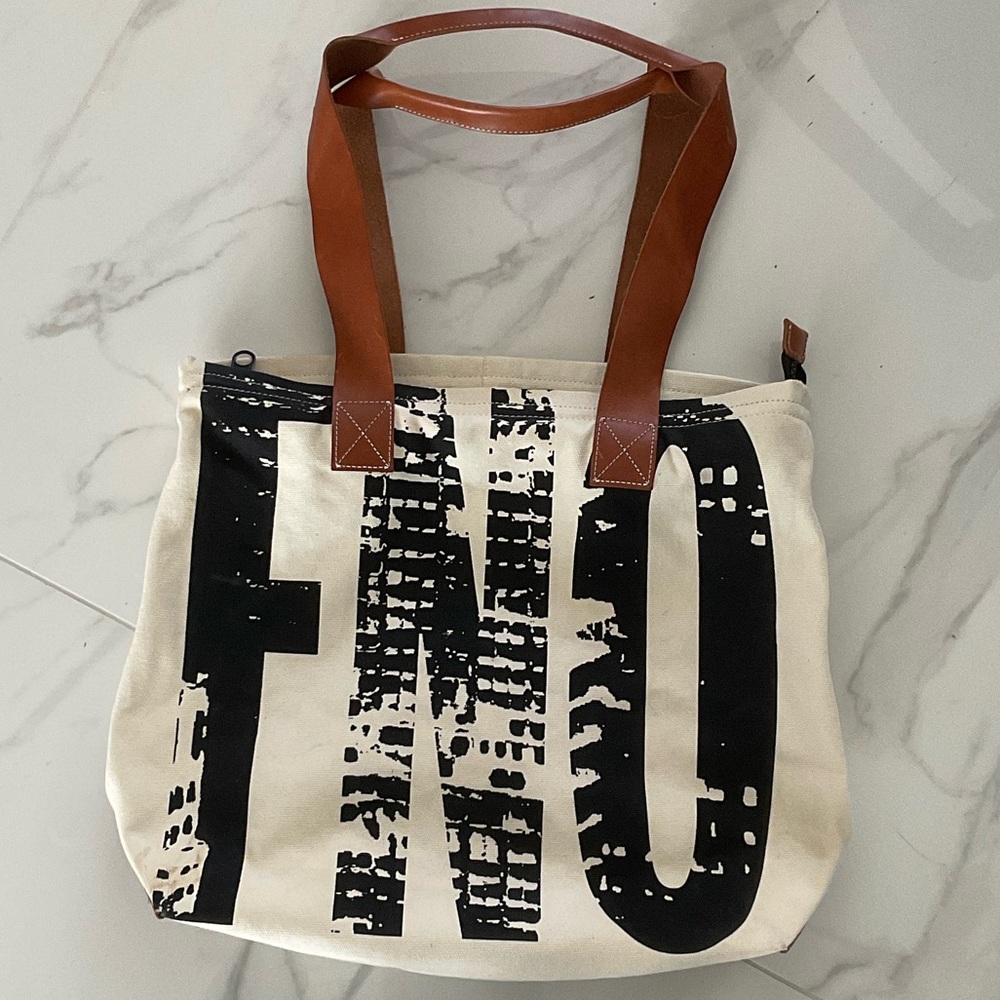Brahmin Black and Cream Graphic Tote